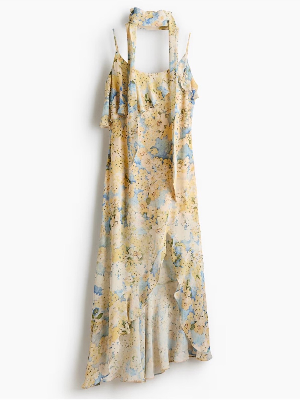 Flounced Chiffon Dress with Scarf